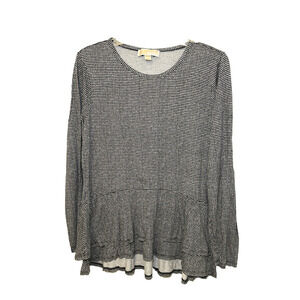 Michael Kors Peplum Top Womens Large Black White Houndstooth Check Long Sleeve